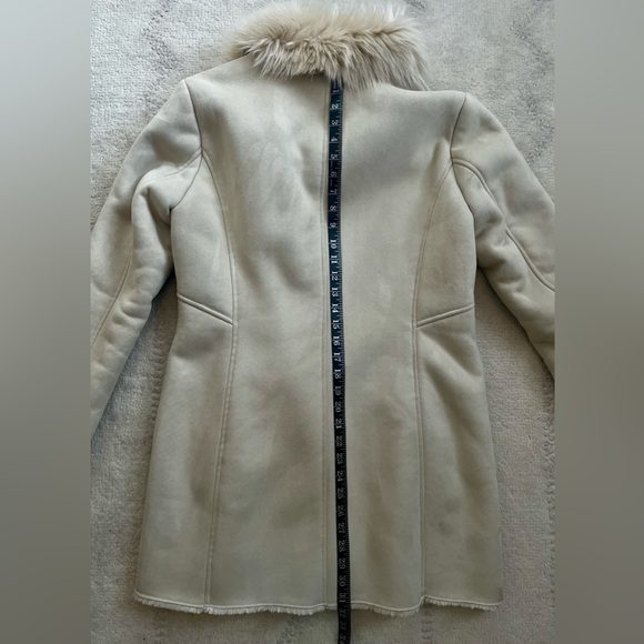 Calvin Klein Soft Latte Faux Suede Coat with Fur Collar - Picture 11 of 13